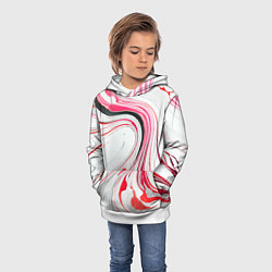 Толстовка-худи детская Волнистые чёрно-красные линии на белом фоне, цвет: 3D-белый — фото 2