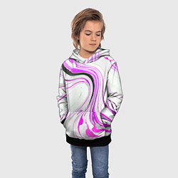 Толстовка-худи детская Волнистые чёрно-фиолетовые линии на белом фоне, цвет: 3D-черный — фото 2