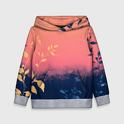 Толстовка-худи детская Листья на сине-розовом фоне - нейросеть, цвет: 3D-меланж