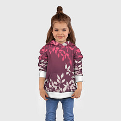 Толстовка-худи детская Листья на бордовом фоне - нейросеть, цвет: 3D-белый — фото 2