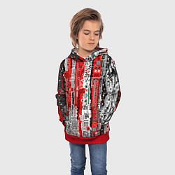 Толстовка-худи детская Киберпанк паттерн красный, цвет: 3D-красный — фото 2