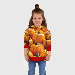 Толстовка-худи детская Много тыкв, цвет: 3D-красный — фото 2