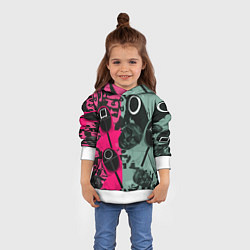 Толстовка-худи детская Маски из игры в кальмара, цвет: 3D-белый — фото 2