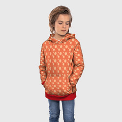 Толстовка-худи детская Кораллово-оранжевый геометричный паттерн, цвет: 3D-красный — фото 2