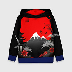 Толстовка-худи детская Японская гора и красная луна, цвет: 3D-синий