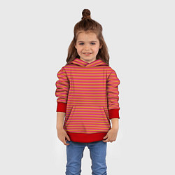 Толстовка-худи детская Полосы красный розовый и оранжевый, цвет: 3D-красный — фото 2
