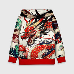 Толстовка-худи детская Красный дракон в японском стиле ирезуми, цвет: 3D-красный