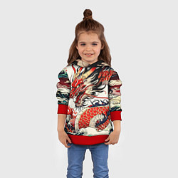 Толстовка-худи детская Красный дракон в японском стиле ирезуми, цвет: 3D-красный — фото 2