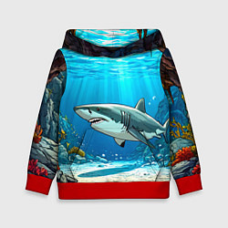Толстовка-худи детская Акула в океане, цвет: 3D-красный