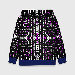 Толстовка-худи детская Чёрно-фиолетовые диагональные полосы на белом фоне, цвет: 3D-синий