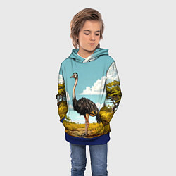 Толстовка-худи детская Страус в природе, цвет: 3D-синий — фото 2