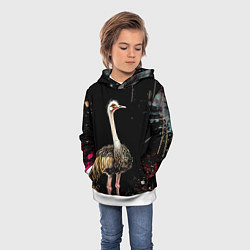 Толстовка-худи детская Страус, цвет: 3D-белый — фото 2