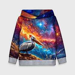 Толстовка-худи детская Пеликан в космосе, цвет: 3D-меланж