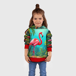 Толстовка-худи детская Фламинго в джунглях, цвет: 3D-красный — фото 2