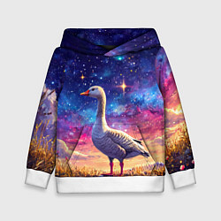 Толстовка-худи детская Гусь и космос, цвет: 3D-белый