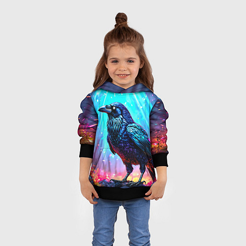 Детская толстовка Черный ворон в неоне / 3D-Черный – фото 4