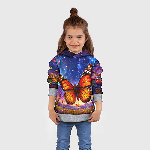 Детская толстовка Бабочка в космосе / 3D-Меланж – фото 4
