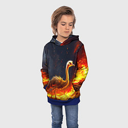 Толстовка-худи детская Страус эму в огне, цвет: 3D-синий — фото 2