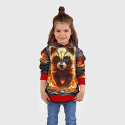 Толстовка-худи детская Енот в огне, цвет: 3D-красный — фото 2