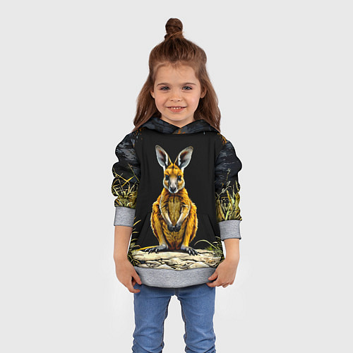 Детская толстовка Кенгуру на черном / 3D-Меланж – фото 4