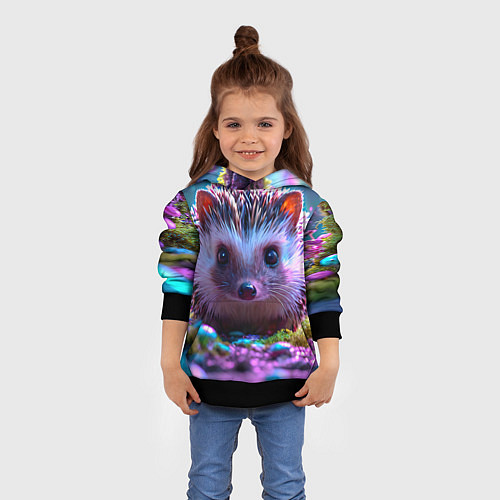 Детская толстовка Ёжики в сказаочном лесу / 3D-Черный – фото 4