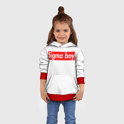Толстовка-худи детская A real sigma boy merch meme надпись из песни в тик, цвет: 3D-красный — фото 2