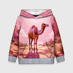Толстовка-худи детская Верблюд в розовой пустыне, цвет: 3D-меланж
