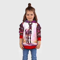 Толстовка-худи детская Осел в розовом свете, цвет: 3D-красный — фото 2