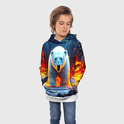 Толстовка-худи детская Белый медведь в огне, цвет: 3D-белый — фото 2