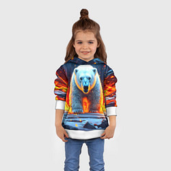 Толстовка-худи детская Белый медведь в огне, цвет: 3D-белый — фото 2