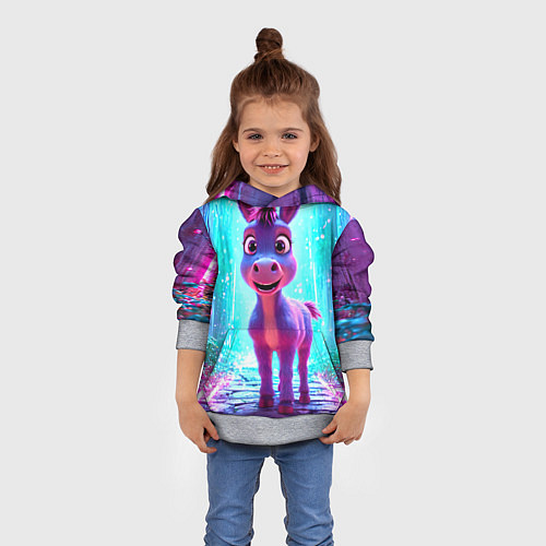 Детская толстовка Ослик в неоновых искрах / 3D-Меланж – фото 4