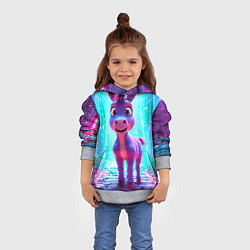 Толстовка-худи детская Ослик в неоновых искрах, цвет: 3D-меланж — фото 2