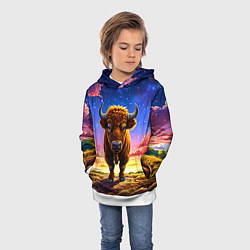 Толстовка-худи детская Буйвол в звездной ночи, цвет: 3D-белый — фото 2