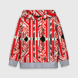 Толстовка-худи детская Бело-красные техно полосы на чёрном фоне, цвет: 3D-меланж