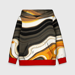 Толстовка-худи детская Волнистые чёрно-жёлтые полосы на белом фоне, цвет: 3D-красный