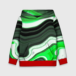 Толстовка-худи детская Волнистые горизонтальные чёрно-зелёные полосы на б, цвет: 3D-красный