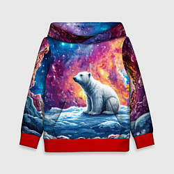 Толстовка-худи детская Белый медведь и звездное небо, цвет: 3D-красный
