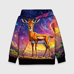 Толстовка-худи детская Газель в звездную ночь, цвет: 3D-черный