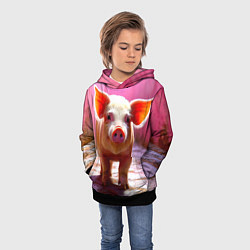 Толстовка-худи детская Поросенок в розовом, цвет: 3D-черный — фото 2