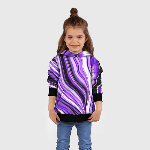 Детская толстовка Волнистые вертикальные чёрно-фиолетовые полосы / 3D-Черный – фото 4