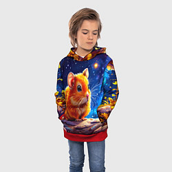 Толстовка-худи детская Хомяк и космическое небо, цвет: 3D-красный — фото 2