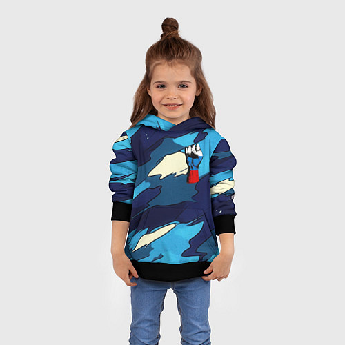 Детская толстовка Синий камуфляж русская сила / 3D-Черный – фото 4