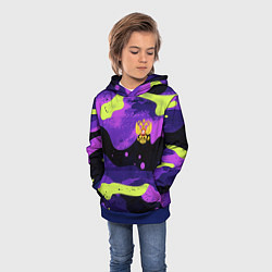 Толстовка-худи детская Черно-фиолетовый камуфляж и золотой герб РФ, цвет: 3D-синий — фото 2