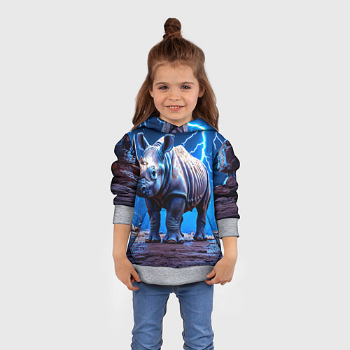 Детская толстовка Носорог в разрядах молнии / 3D-Меланж – фото 4