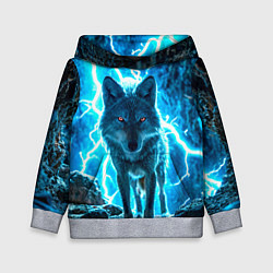 Толстовка-худи детская Волк в разрядах молнии, цвет: 3D-меланж