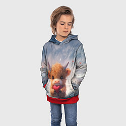 Толстовка-худи детская Влюблённый теленок, цвет: 3D-красный — фото 2