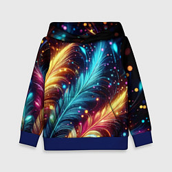 Толстовка-худи детская Неоновые разноцветные перья, цвет: 3D-синий