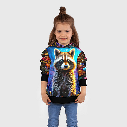 Детская толстовка Енот в звездную ночь / 3D-Черный – фото 4