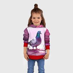Толстовка-худи детская Голубь в розовом, цвет: 3D-красный — фото 2