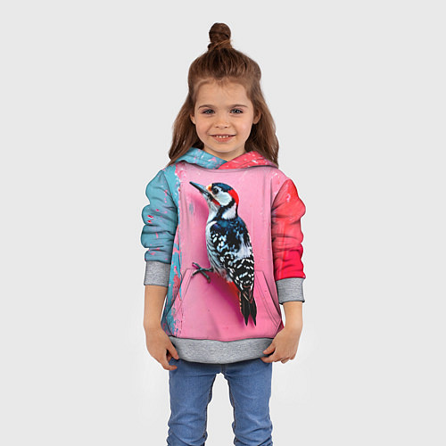 Детская толстовка Дятел на розовой стене / 3D-Меланж – фото 4